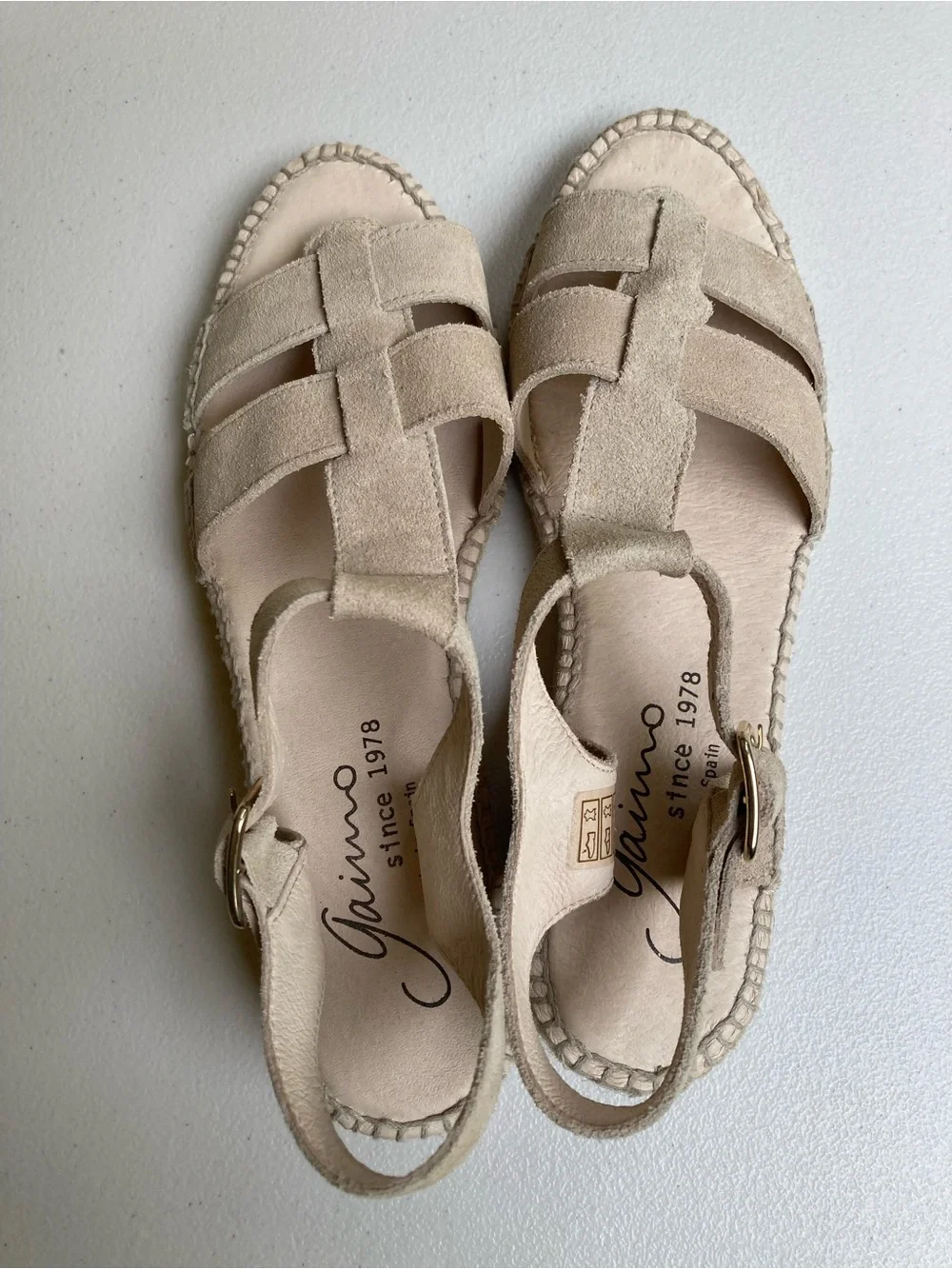 Giamo Anthropologie Tan Suede Fishermen Sandals Espadrille Platforms Size 40